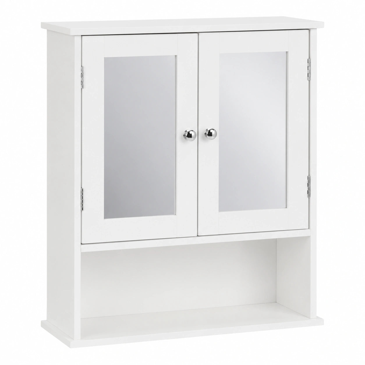Armario de Baño con Espejo y Puertas Dobles, Almacenaje de Pared, 3 Niveles, 58x56x13cm