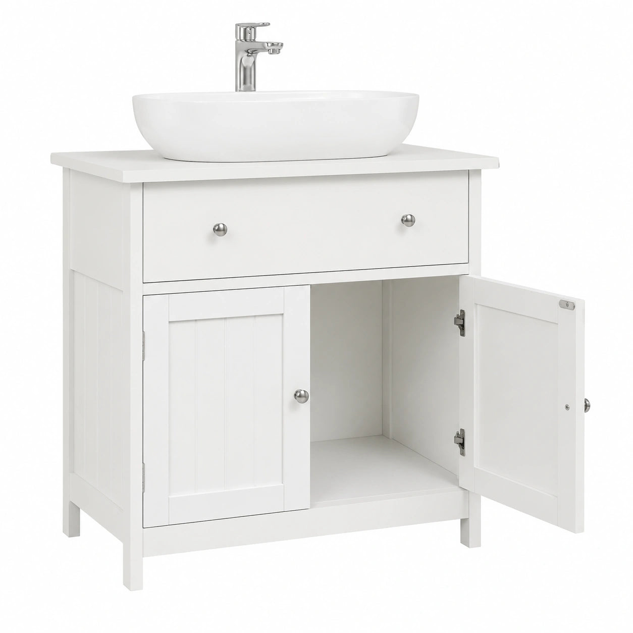 Armario de Baño Yaheetech de Madera con 1 Cajón y Puertas Correderas, Blanco, 60x30x60 cm