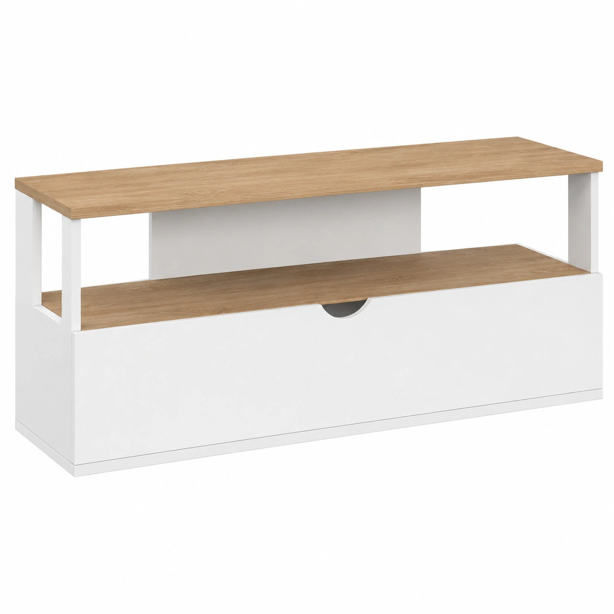 Mesa de Televisión de Esquina de Madera de Haya y Blanco 100 cm