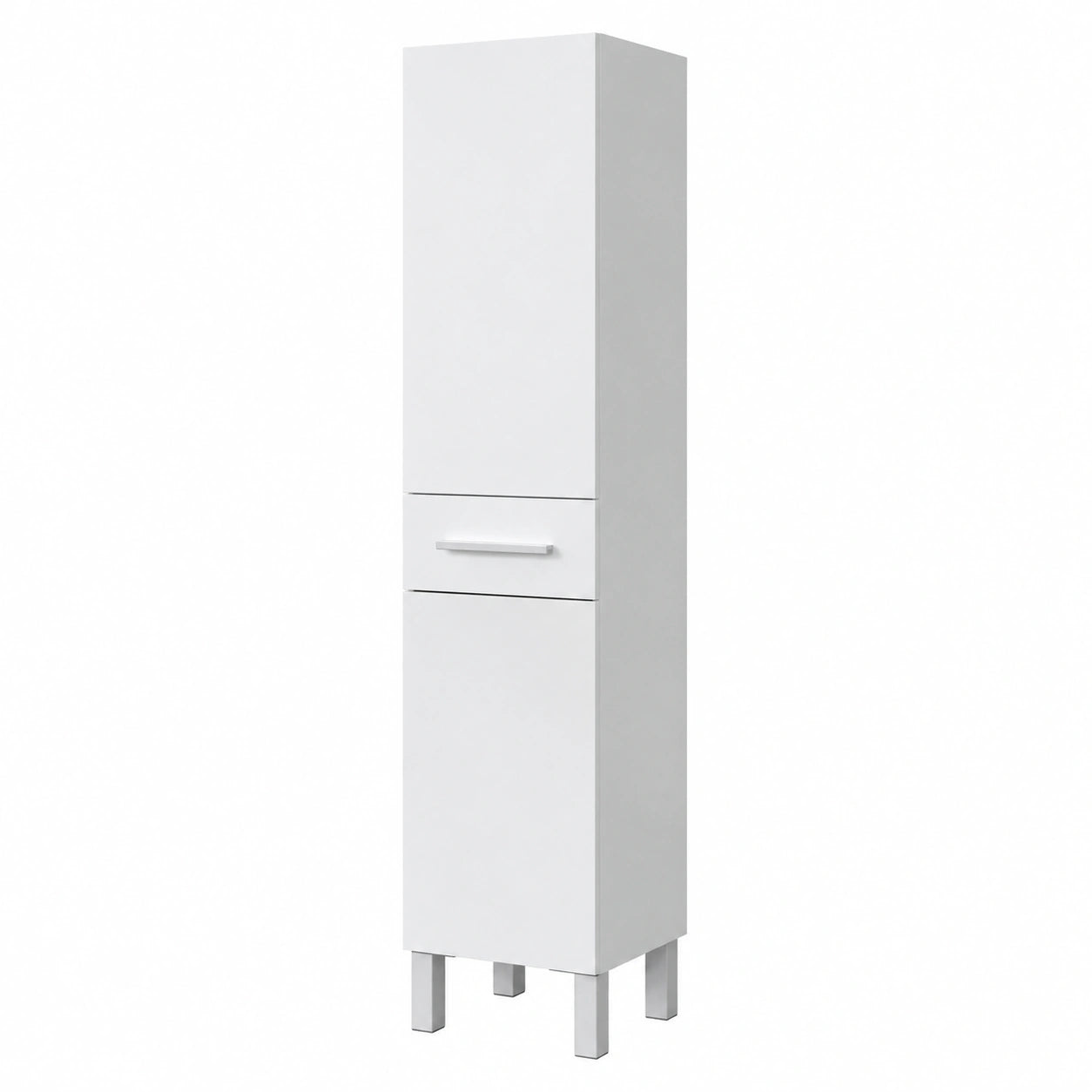 Estantería de Baño Athena Moderna con 2 Puertas y Cajón, Blanco Brillante 182x35x31 cm
