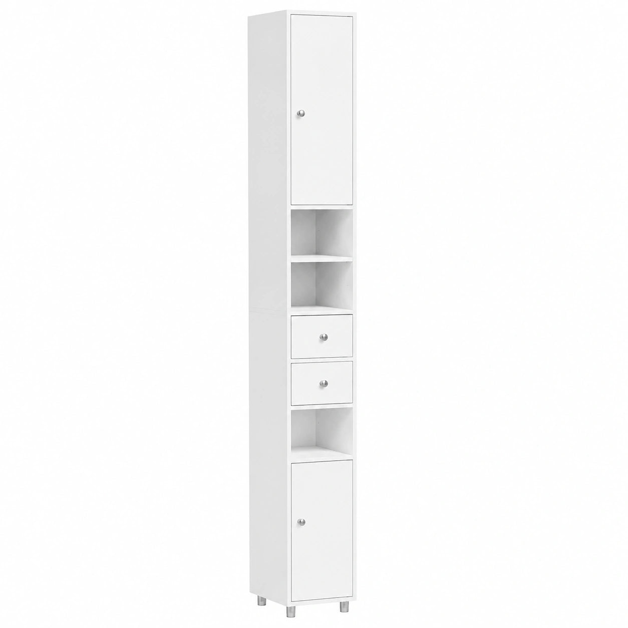 EUGAD Armario de Baño Alto con Estantes Ajustables y Cajones, 20x20x180 cm, Blanco