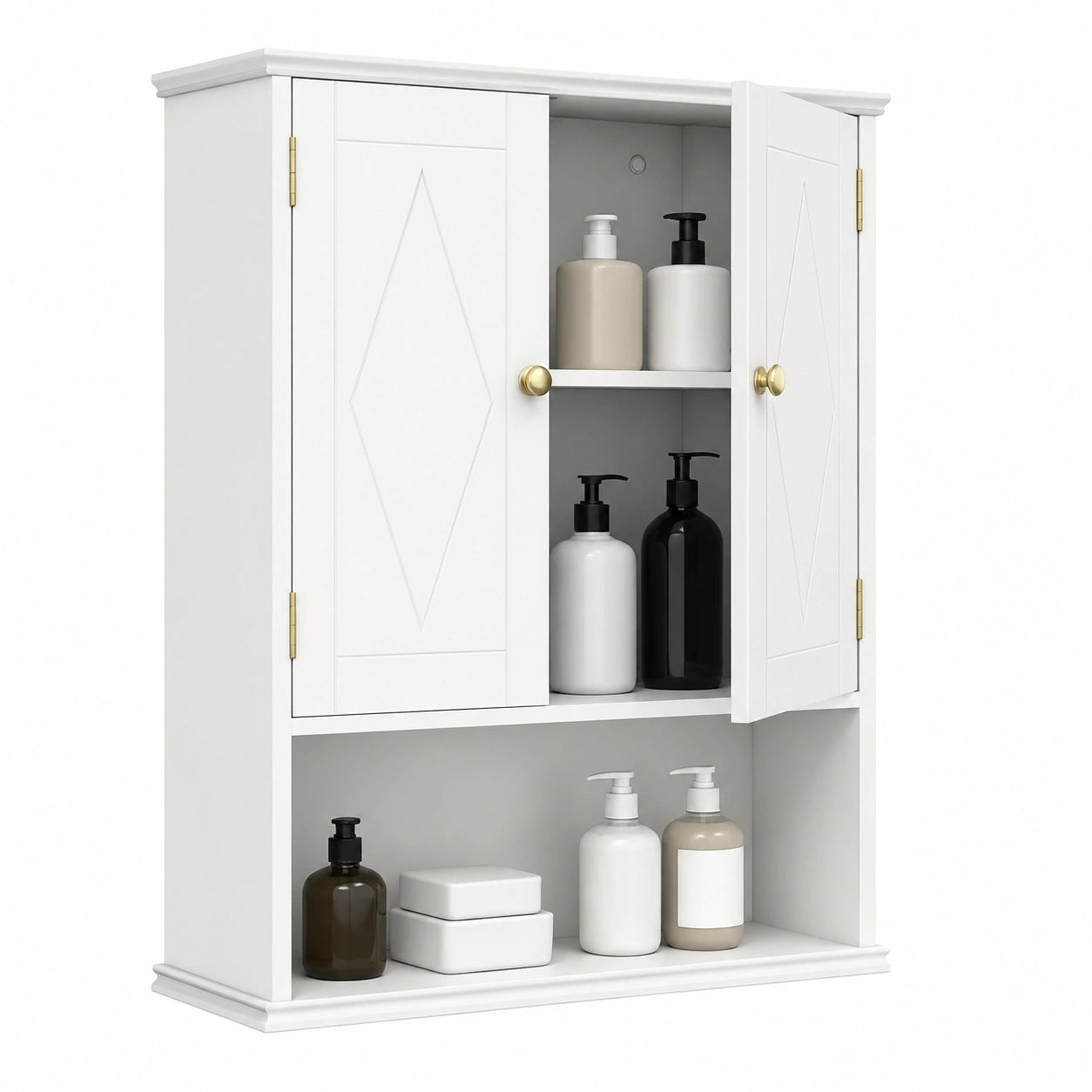 Armario de Baño LIFEZEAL Blanco con Estante Ajustable y Compartimento Abierto