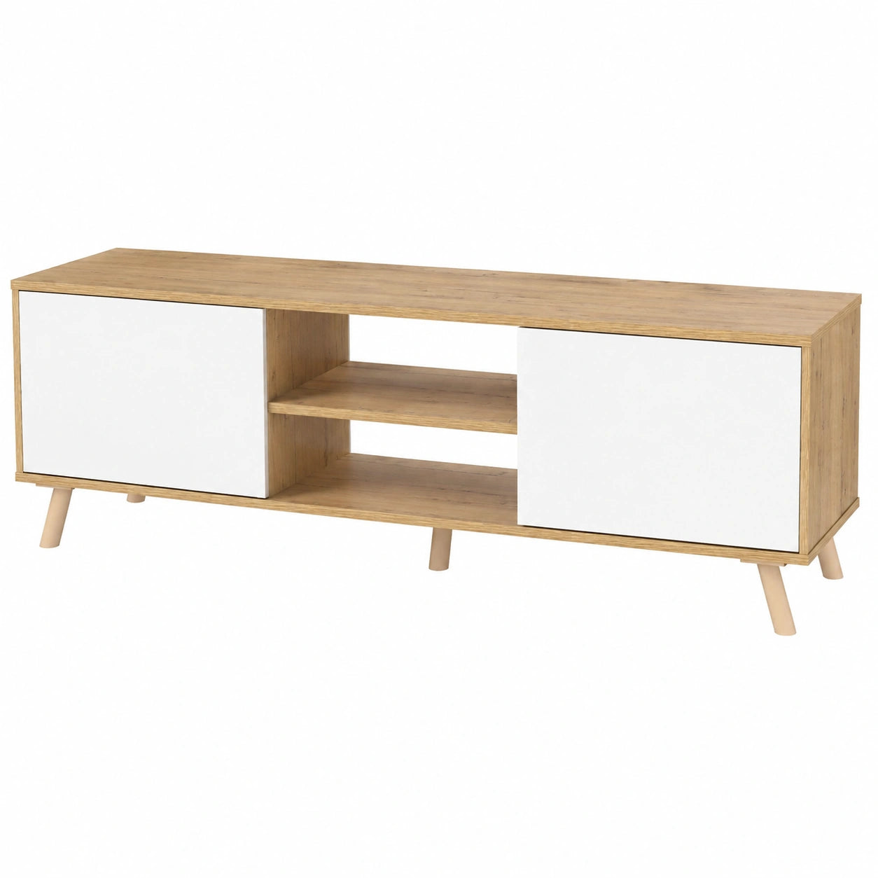 Mueble de TV Industrial Oslo con Patas, 2 Puertas y Estante, Roble Dorado y Blanco, 55x160x40cm