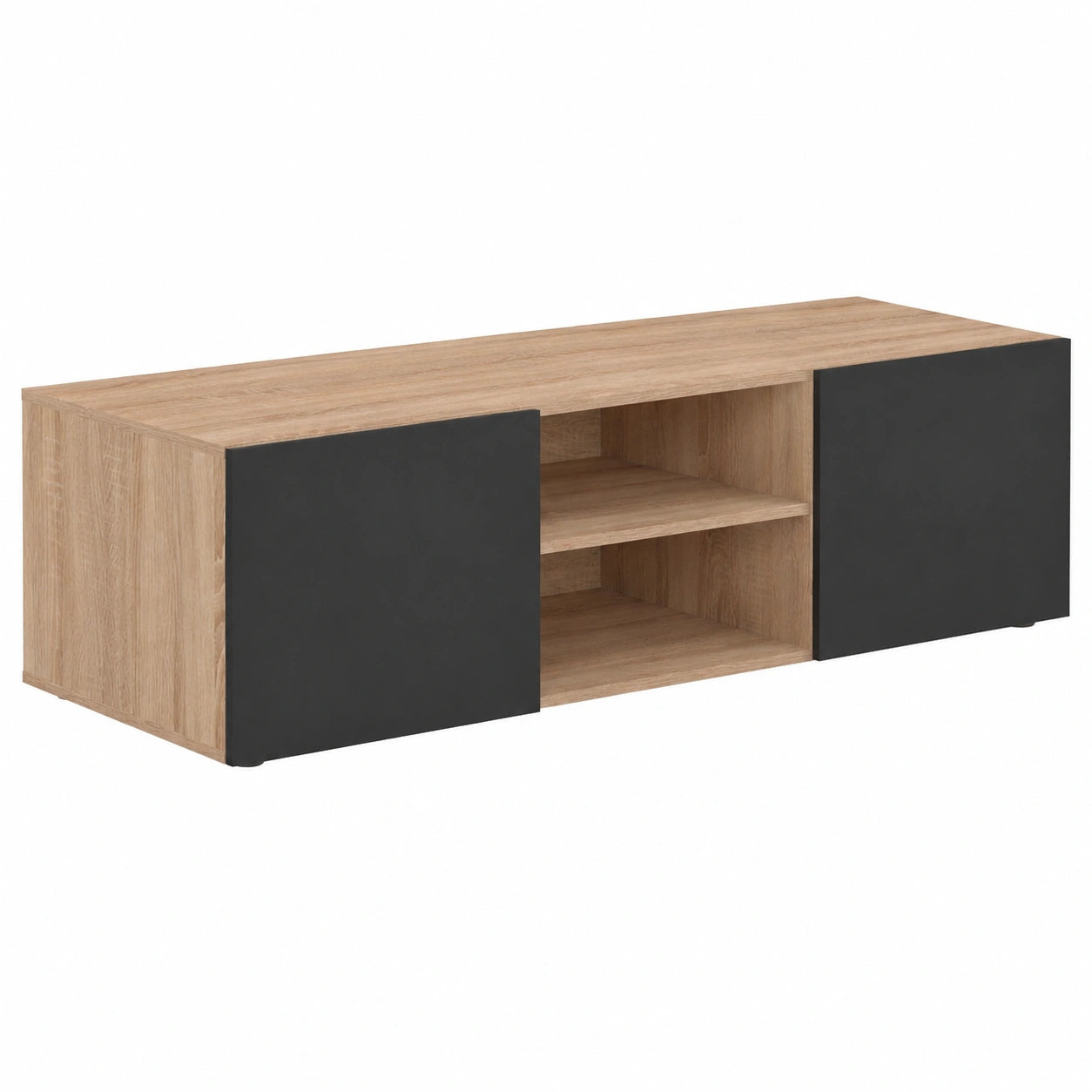 Mueble de TV ELI de 113 cm, diseño moderno, madera de haya con puertas negras