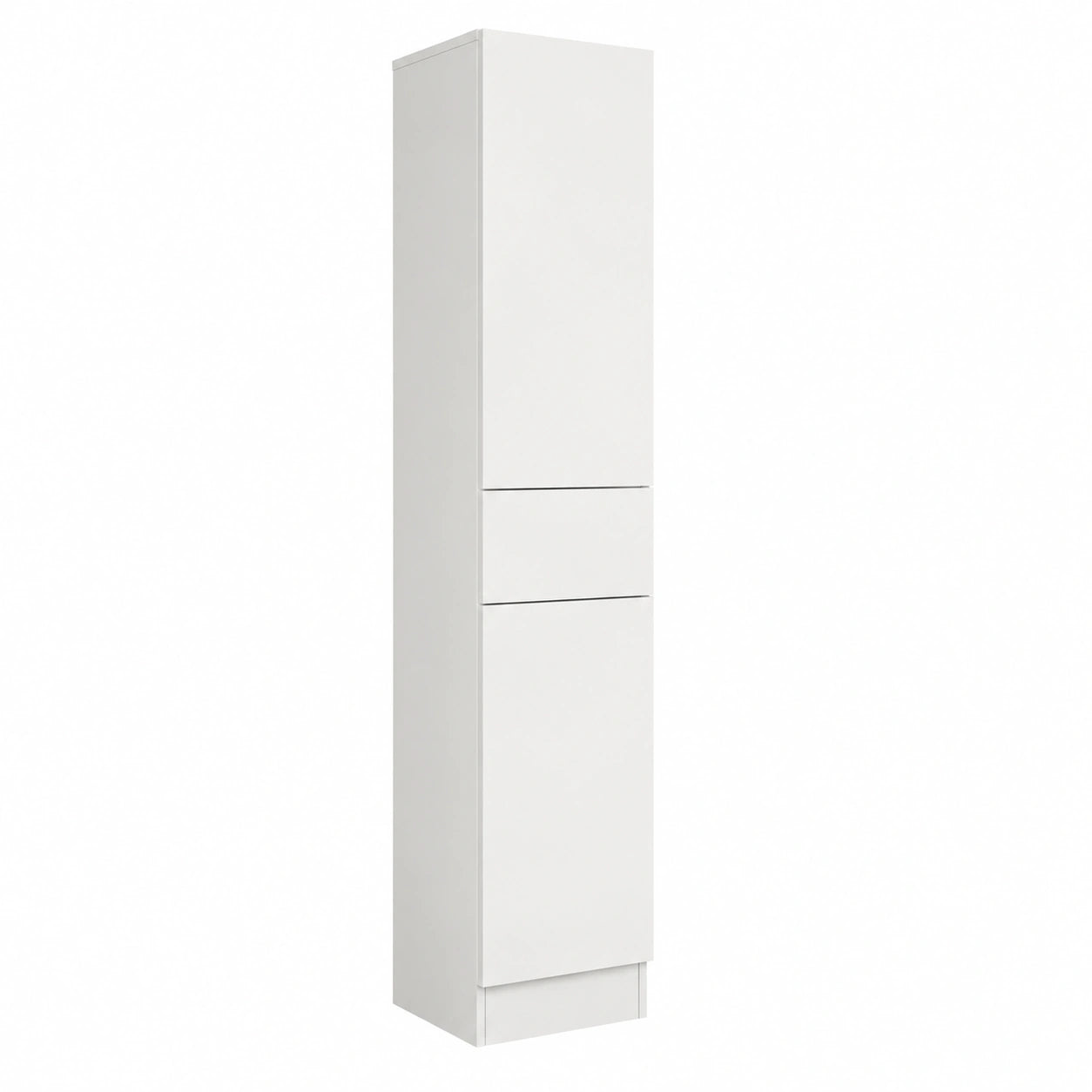Armario de Baño Moderno con Cajón y Estantes, 30x28x170 cm, Blanco Brillo