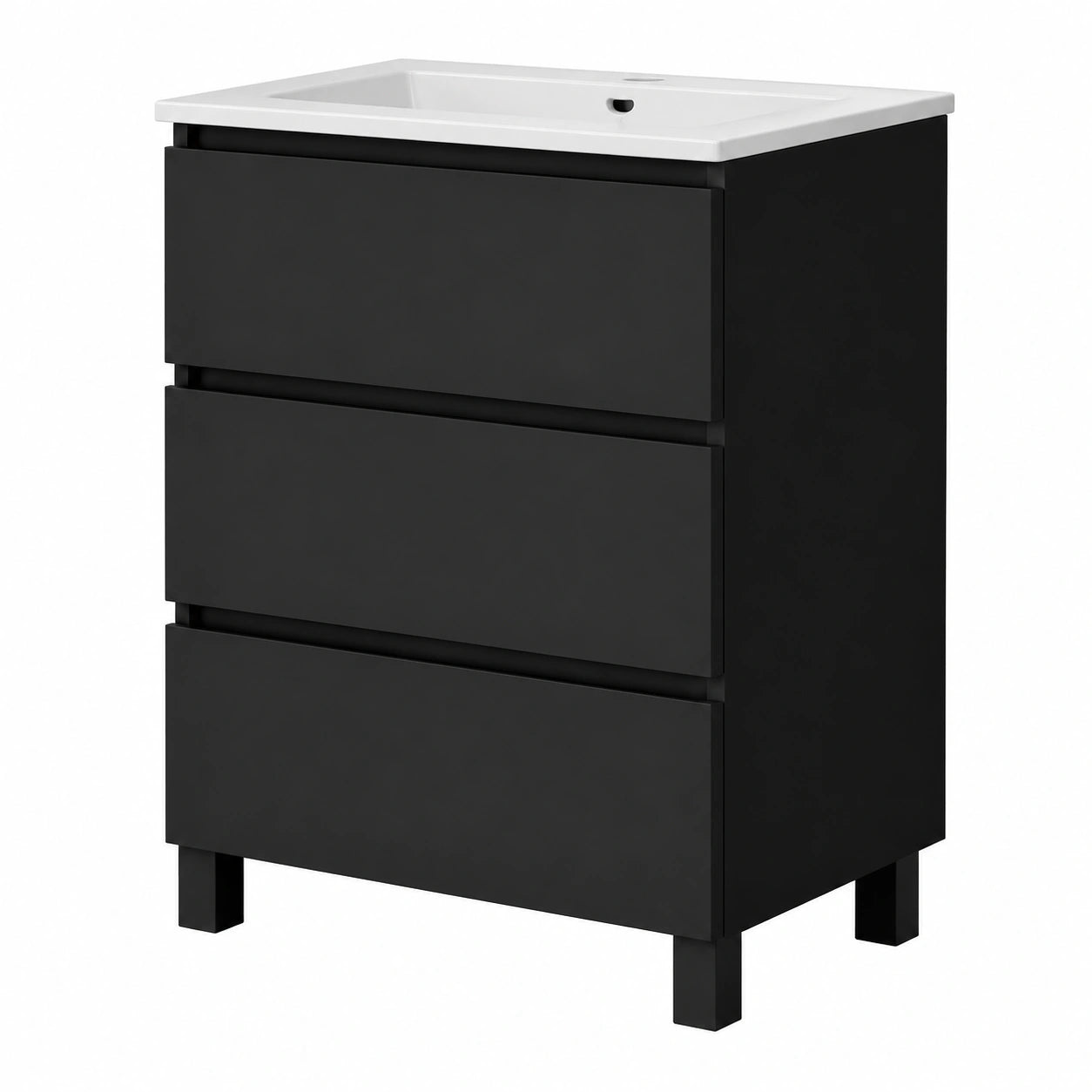Conjunto de Mueble de Baño Baikal REN con Lavabo de Cerámica y Cierre Suave, 3 Cajones, Patas Negras, 75cm de Alto, Color Negro