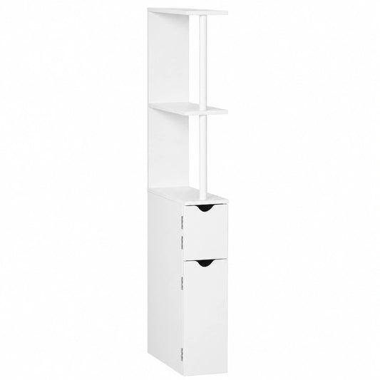 Armario de Baño Blanco con Puertas y Estantes Abiertos, Diseño Moderno, 15,2x29,8x118 cm
