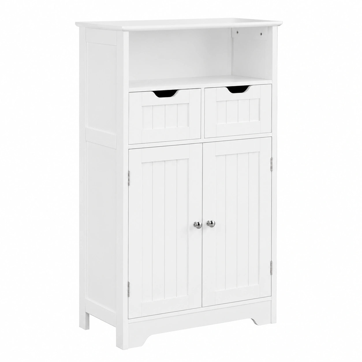 Armario Auxiliar de Baño de Madera con Cajones y Estante Ajustable, Blanco 60x30x104.5 cm