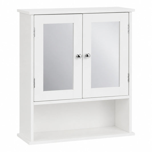 Armario de Baño con Espejo y Puertas Dobles, Almacenaje de Pared, 3 Niveles, 58x56x13cm