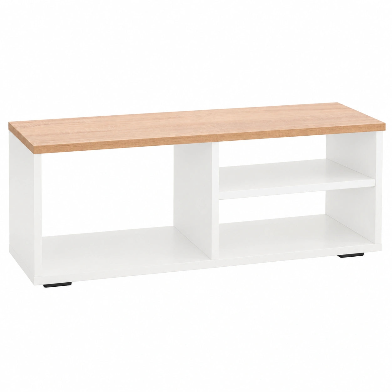 Mesa de TV Moderna en Blanco y Roble - 90x30x35 cm, Ideal para Salón