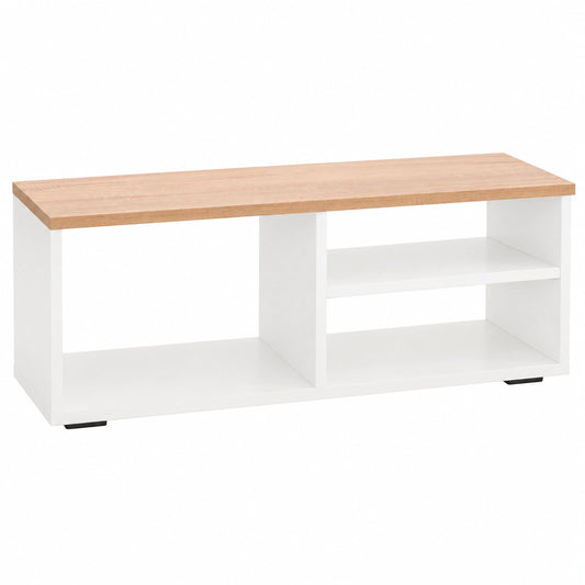 Mesa de TV Moderna en Blanco y Roble - 90x30x35 cm, Ideal para Salón