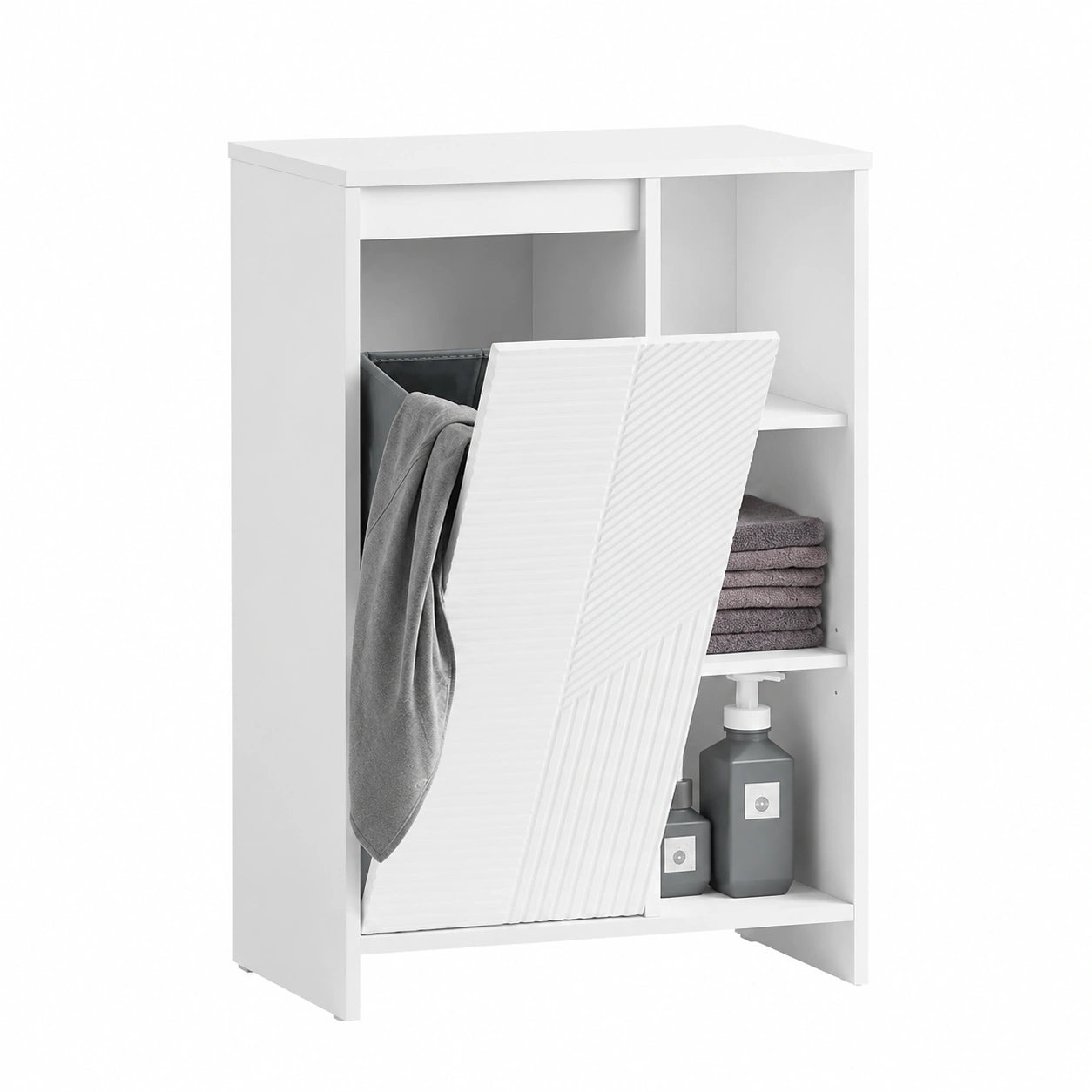 Armario de Baño Blanco con Cesto y Estantes Abiertos, 86x50x30cm