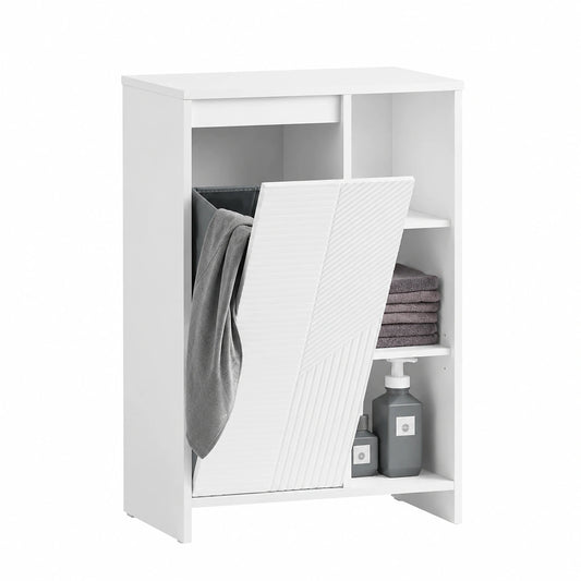 Armario de Baño Blanco con Cesto y Estantes Abiertos, 86x50x30cm