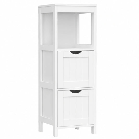 VASAGLE Armario Independiente de Baño, 2 Cajones y Compartimento Abierto, para Baño, Sala de Estar y Cocina, Blanco