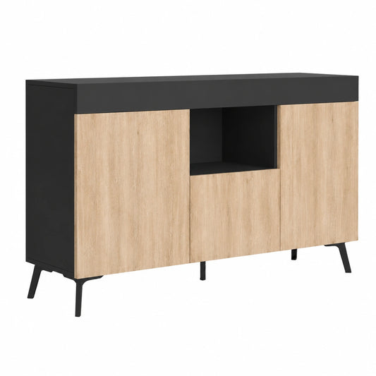 Aparador Kai Moderno de 3 Puertas en Negro y Sonoma para Salón