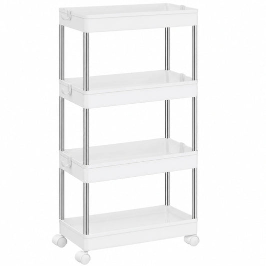 Carrito de Almacenamiento SONGMICS 4 Niveles con Ruedas, Versátil para Cocina, Baño y Oficina, 14,4 x 42 x 86 cm, Blanco