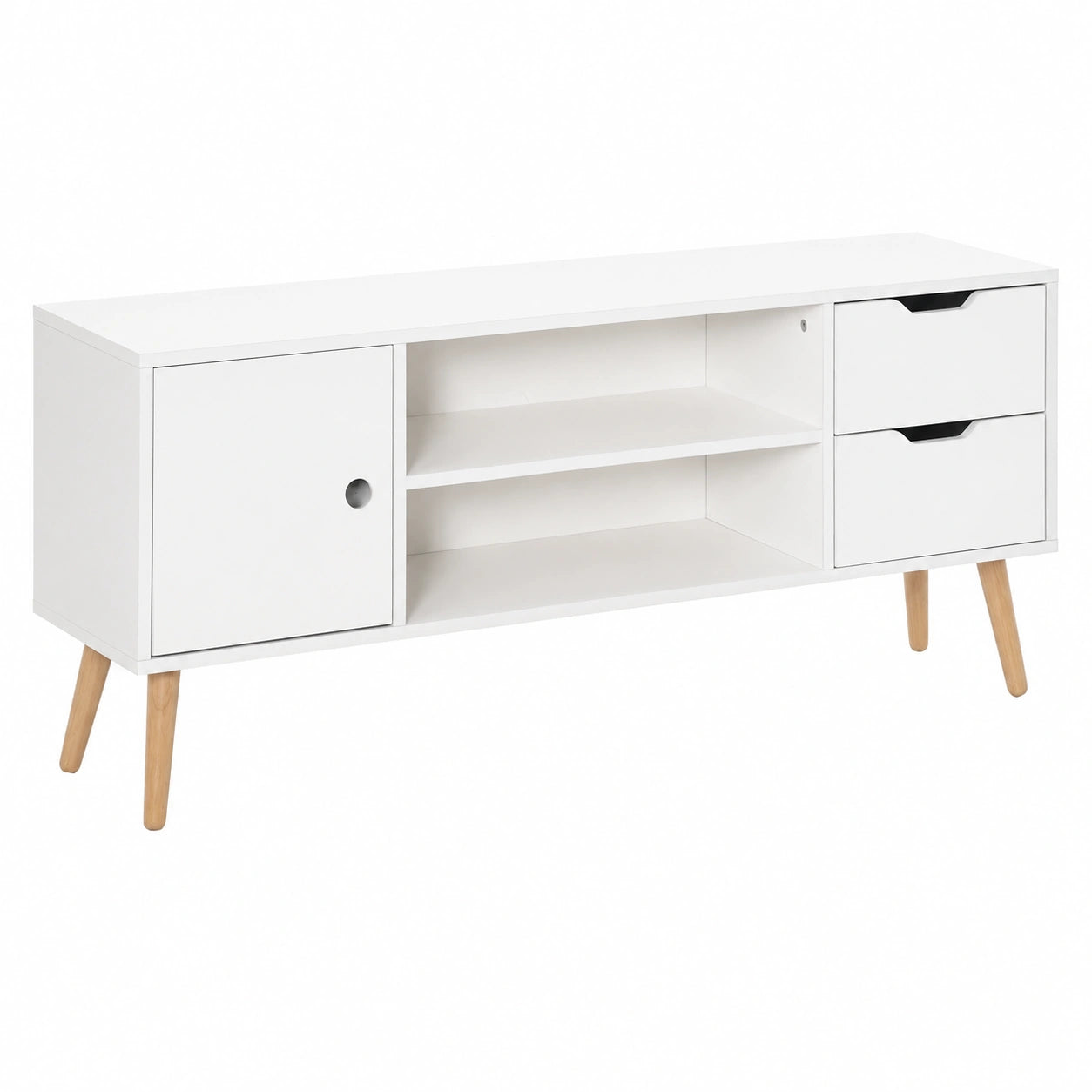 Mueble TV Moderno con Puerta y Cajones, Soporta 30 kg, Blanco