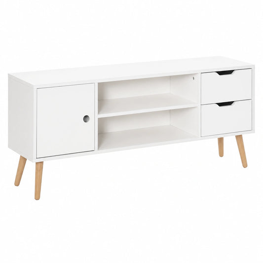 Mueble TV Moderno con Puerta y Cajones, Soporta 30 kg, Blanco