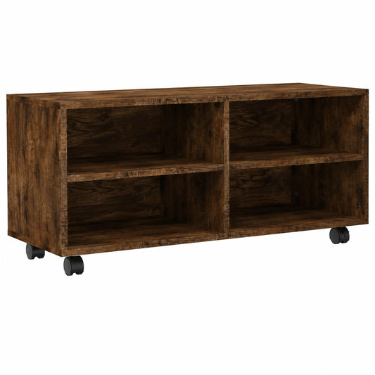 Mueble de TV con Ruedas de Madera de Roble Ahumado 90x35x35 cm