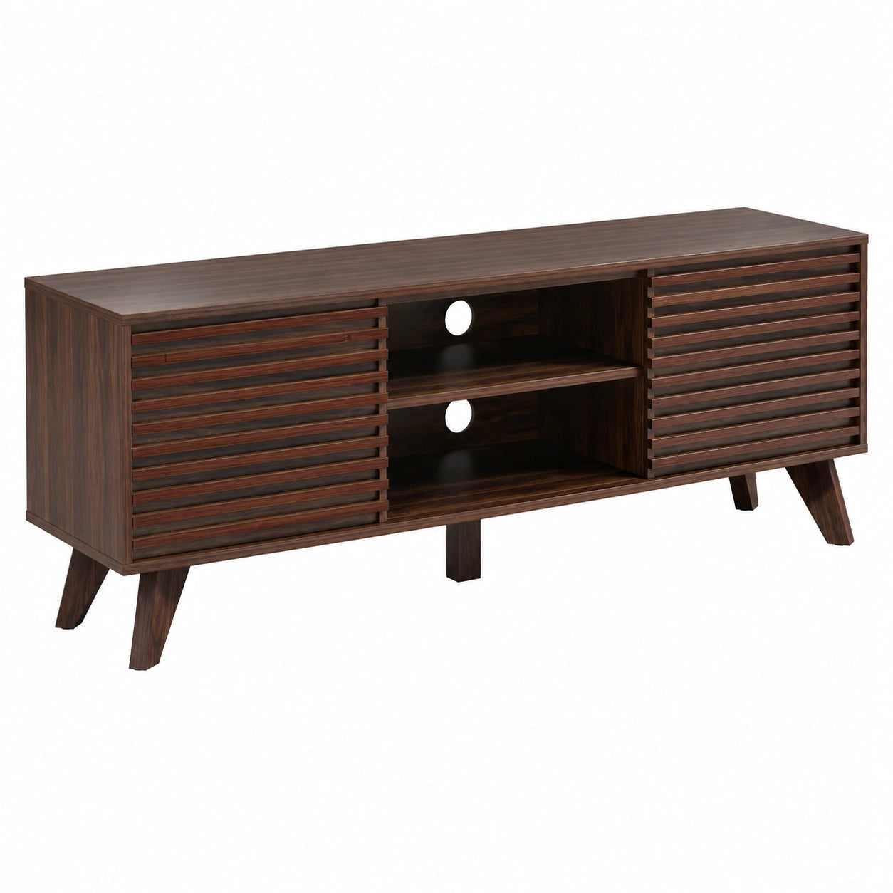 Mueble de TV con Puertas Corredizas y Acabado Nogal, Salón o Dormitorio