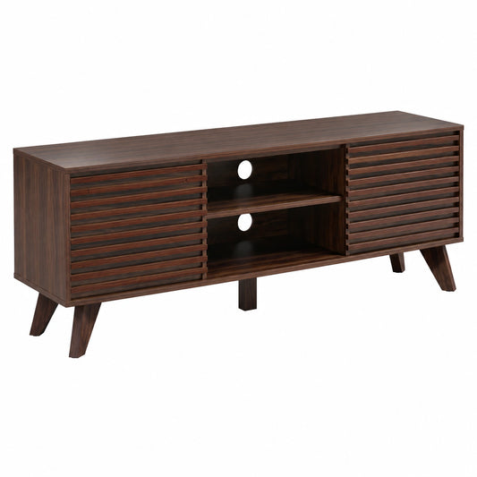 Mueble de TV con Puertas Corredizas y Acabado Nogal, Salón o Dormitorio