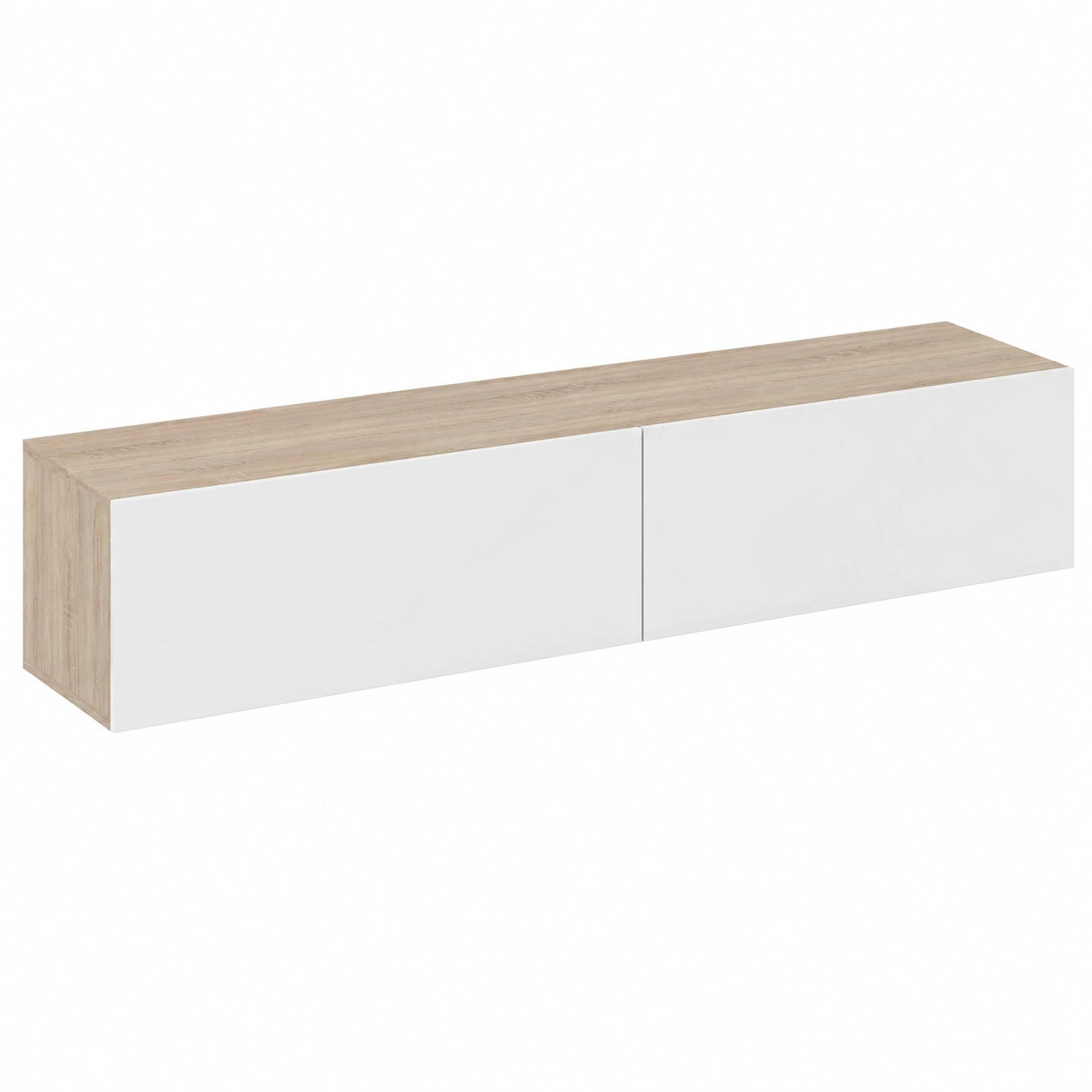 Armario de TV Elio de 180 cm, diseño suspendido, 2 puertas, madera blanca