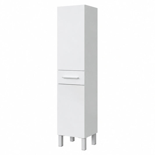 Estantería de Baño Athena Moderna con 2 Puertas y Cajón, Blanco Brillante 182x35x31 cm