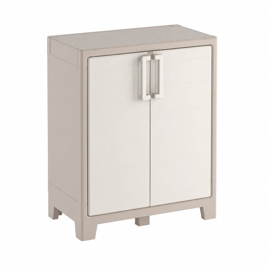Armario de Resina Keter Gulliver Bajo para Interior y Exterior con Puertas Estancas y Baldas Regulables, Beige 80x44x100 cm