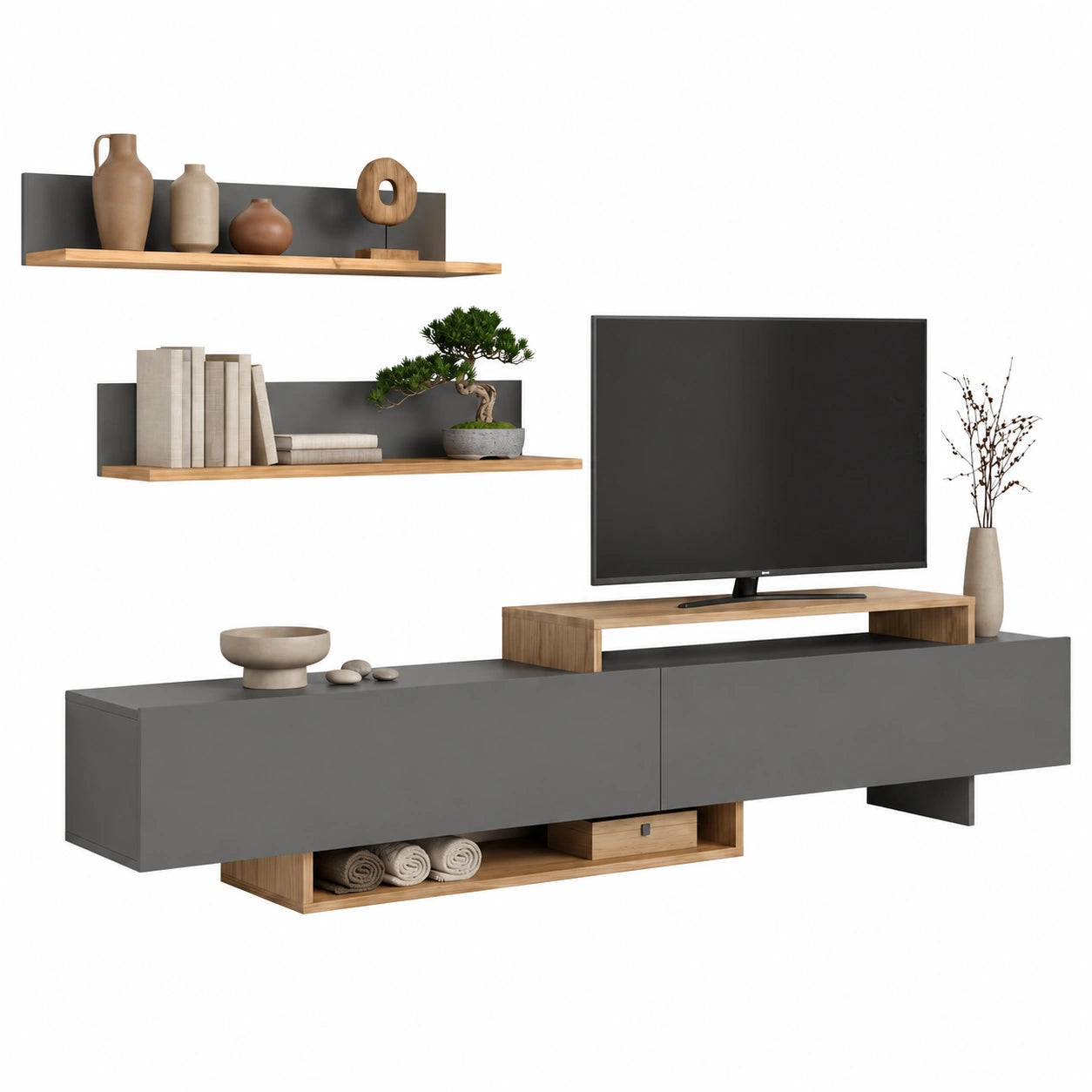 Mueble de TV Modular Bender 200 en Grafito y Alpino, 200x33x46 cm