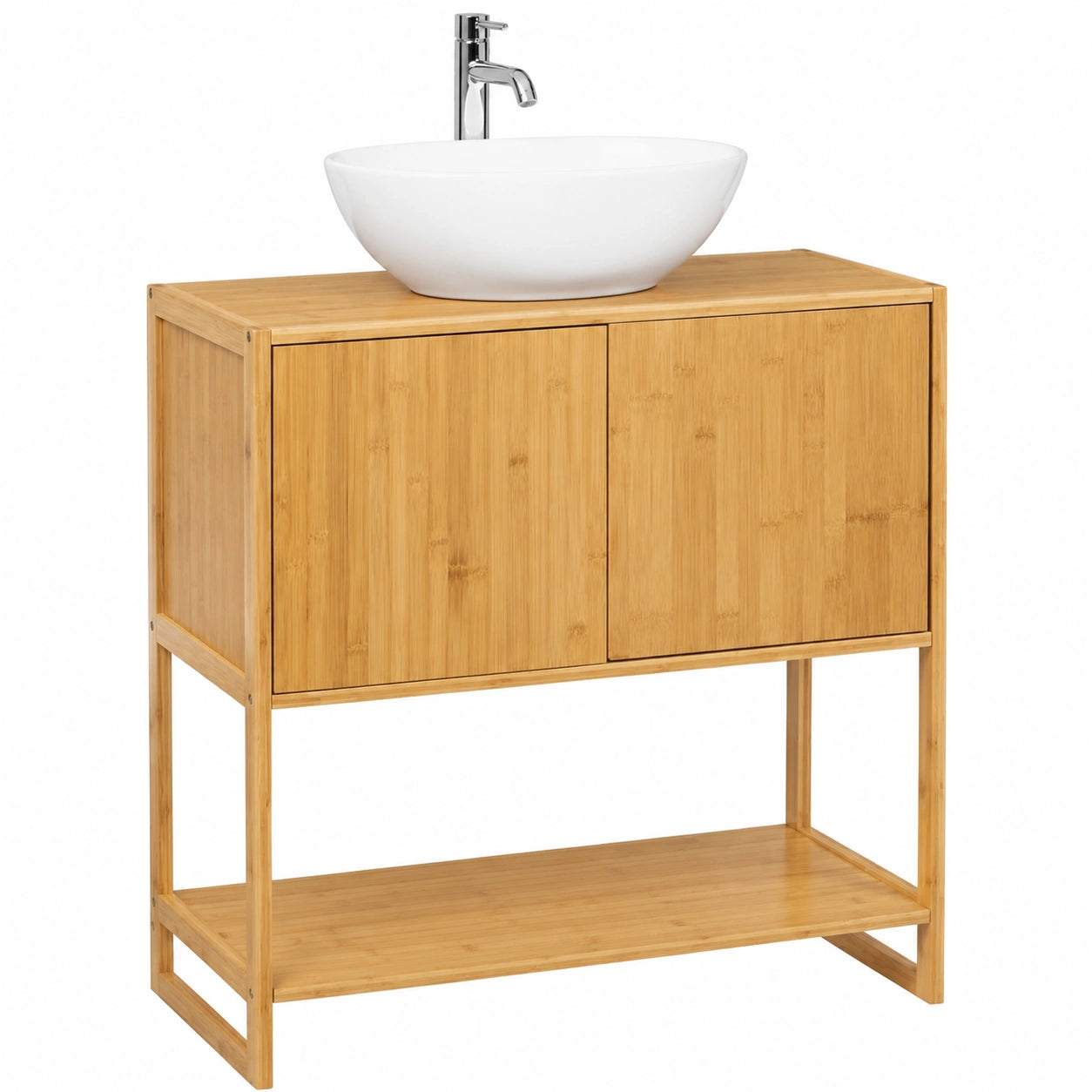 Armario Bajo Lavabo de Bambú Natural, Diseño Nórdico, 69.6x33.5x80 cm