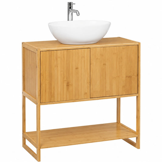 Armario Bajo Lavabo de Bambú Natural, Diseño Nórdico, 69.6x33.5x80 cm