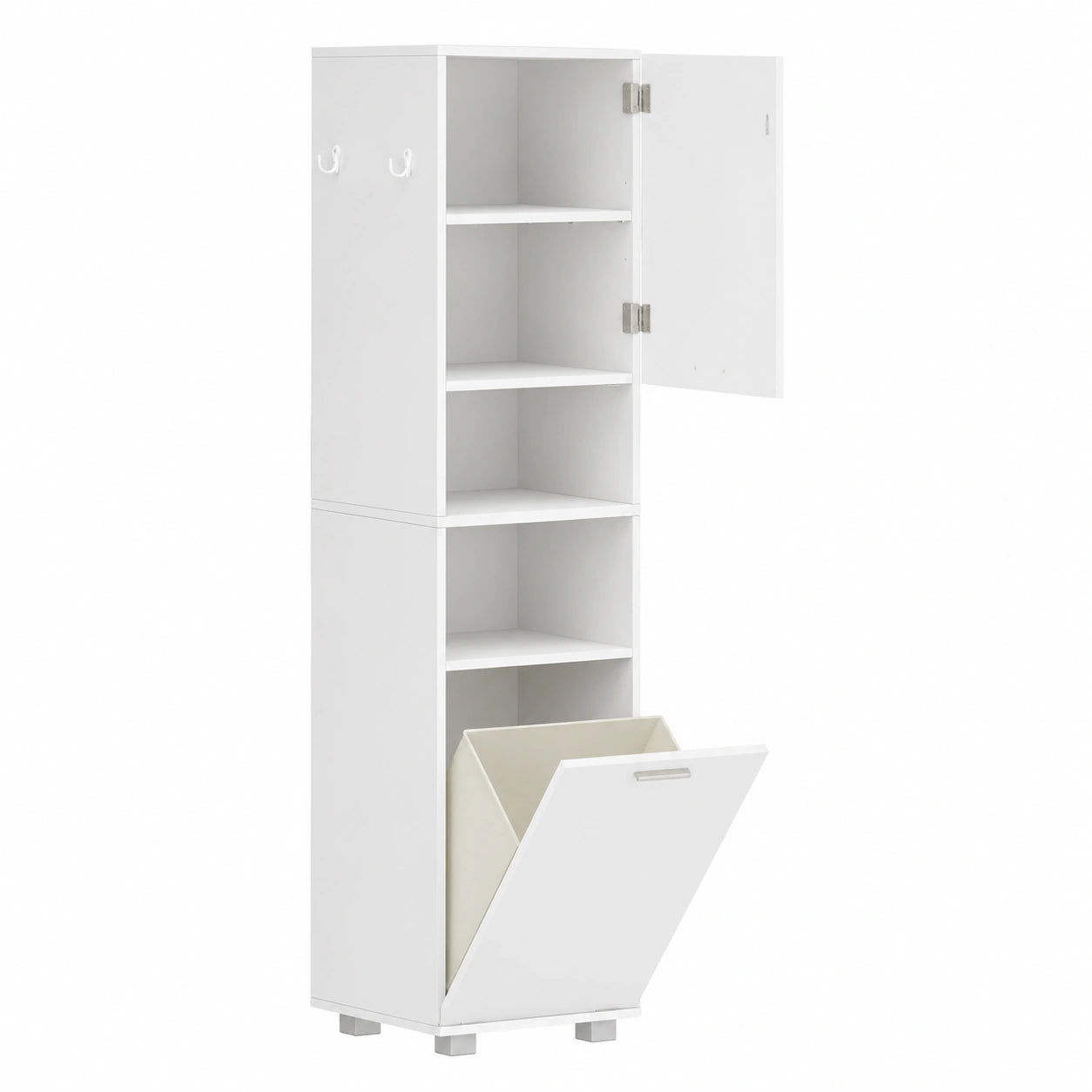 Armario Alto para Baño con Cesta de Ropa y Estante Ajustable, 40x40x170 cm, Blanco