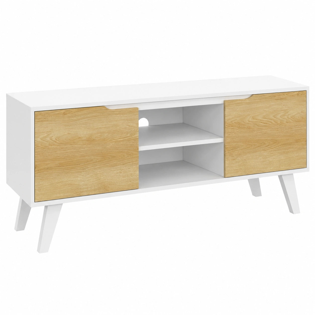Mueble de TV FINN, 110 cm, con 2 puertas, acabado en blanco