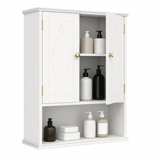 Armario de Baño LIFEZEAL Blanco con Estante Ajustable y Compartimento Abierto